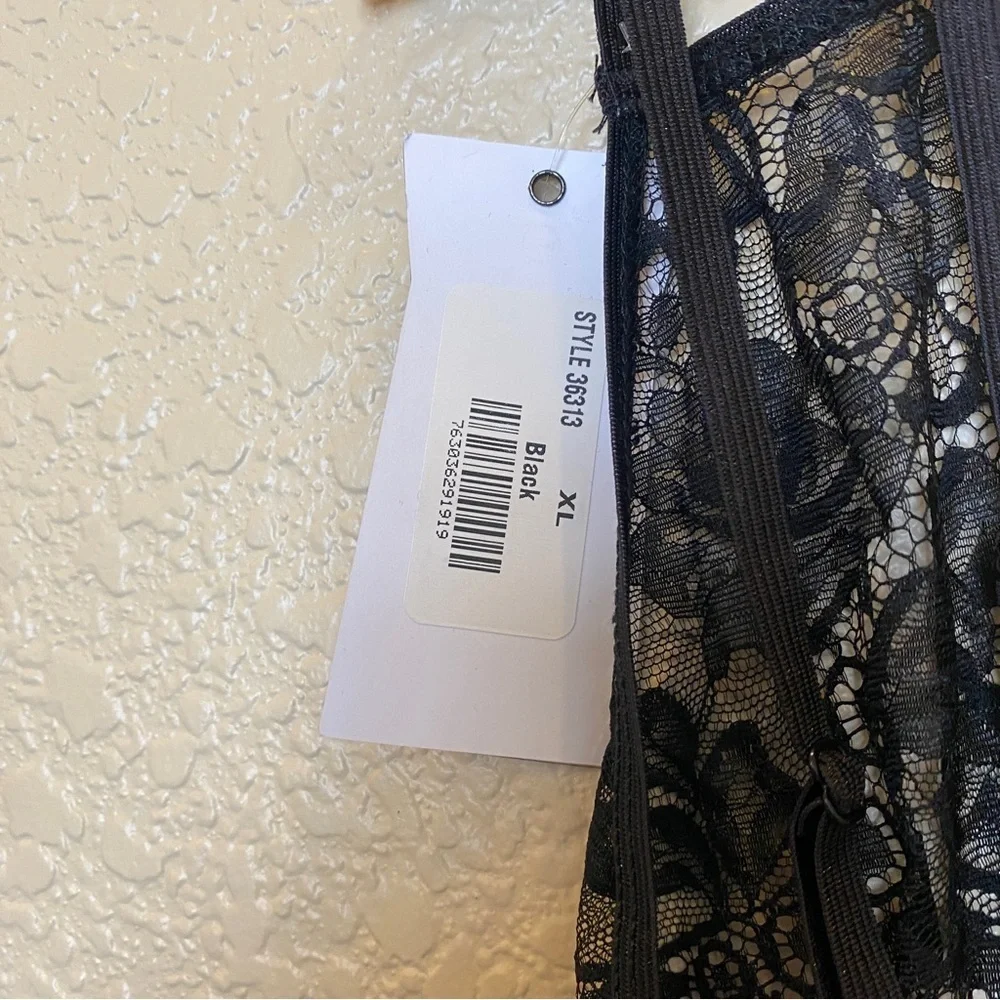 The Escante Collection babydoll lingerie black sheer NWT rhinestone thong‎